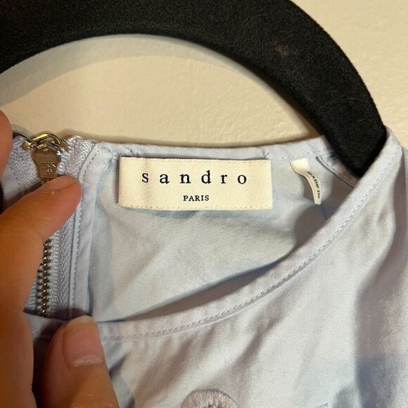 Sandro blue Aster Puffer Sleeve embroidered blouse - Picture 3 of 5